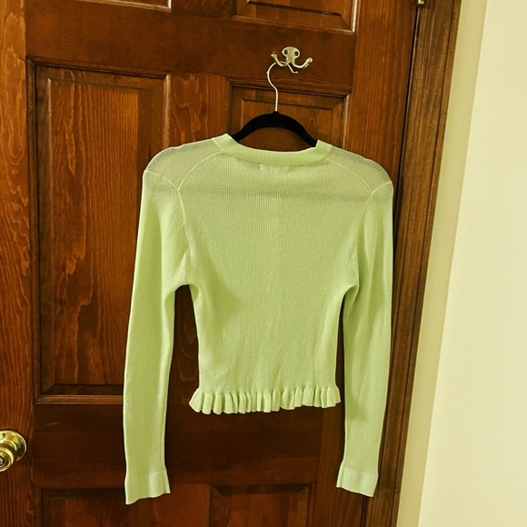 J. CREW Ruffle Trim Cotton Gauze Cardigan Soft Lettuce Green NWT Size M - Picture 3 of 4
